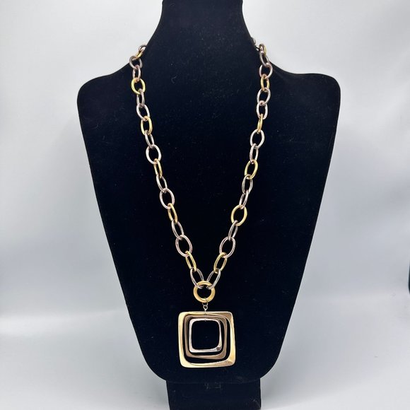 Chico's Black Label Tri-color Geometric Square 2 in 1 Chain Link Necklace - Picture 5 of 8